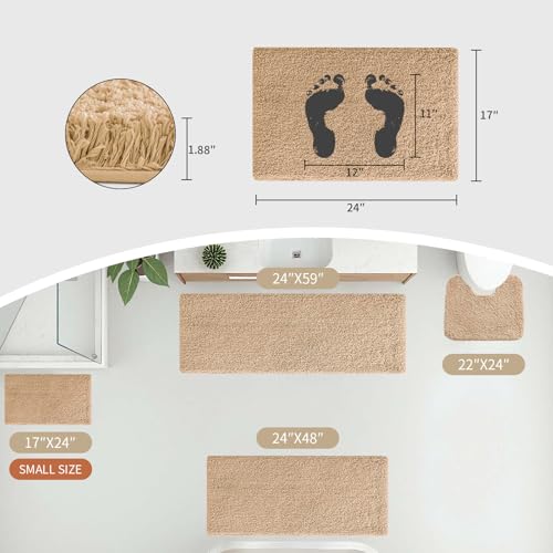 Disolla Small Bathroom Rug 17x24 Non Slip Beige Fluffy Bath Mat for Bathroom Floor Washable Plush Luxury Bath Rug for Tub Soft Shaggy Absorbent Shower Mat - Image 2