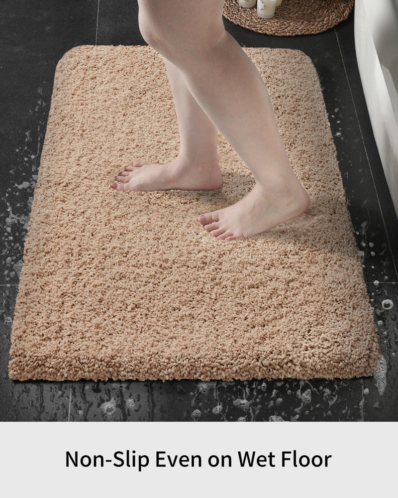 Disolla Small Bathroom Rug 17x24 Non Slip Beige Fluffy Bath Mat for Bathroom Floor Washable Plush Luxury Bath Rug for Tub Soft Shaggy Absorbent Shower Mat - Image 3