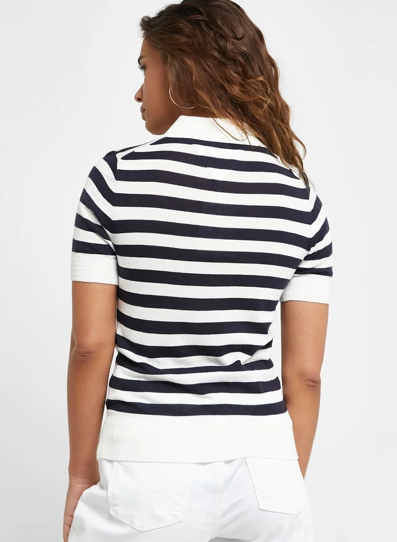 TOMMY HILFIGER Striped Polo Neck Top