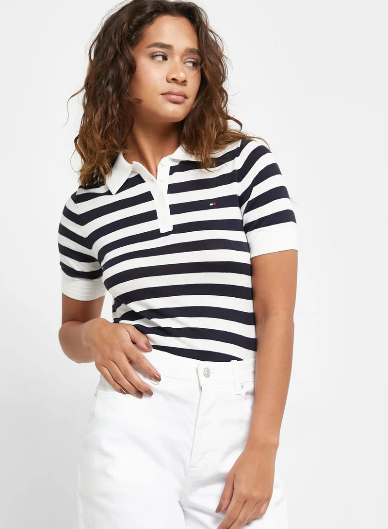 TOMMY HILFIGER Striped Polo Neck Top