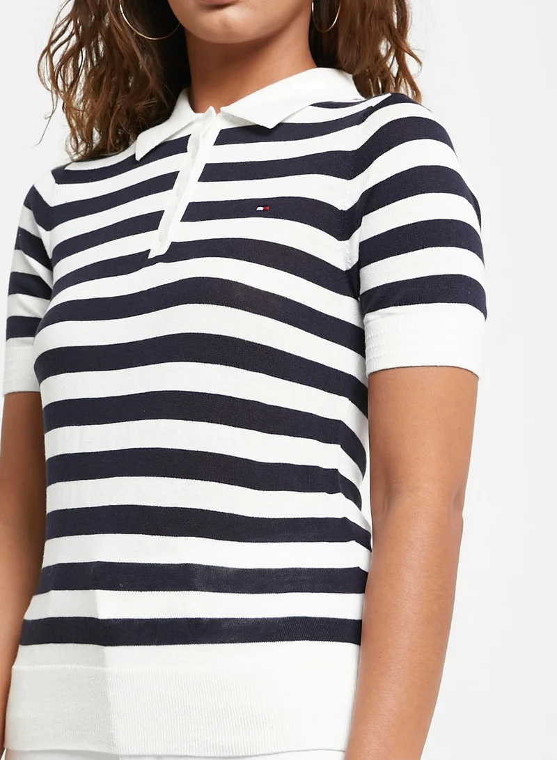 TOMMY HILFIGER Striped Polo Neck Top