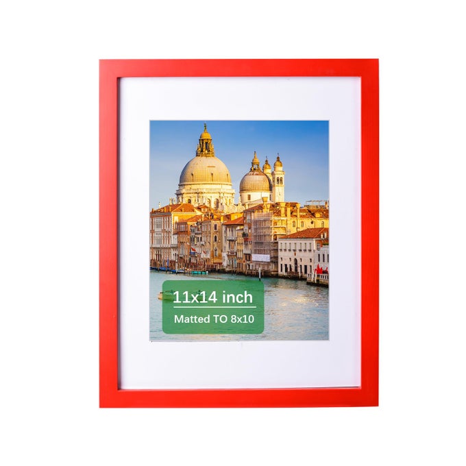 11X14 PICTURE FRAME RED MADE OF SOLID WOOD PHOTO FRAMES DISPLAY PICTURES 8X10 WITH MAT OR 11X14 WITHOUT MAT COLORFUL FRAME HORIZONTAL AND VERTICAL FORMATS FOR WALL