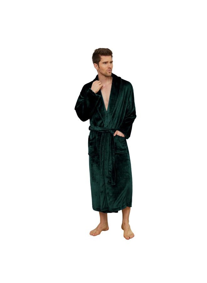 U2SKIIN Mens Fleece Robe Plush Collar Shawl Bathrobe, A-dark Green, L-XL - Image 1