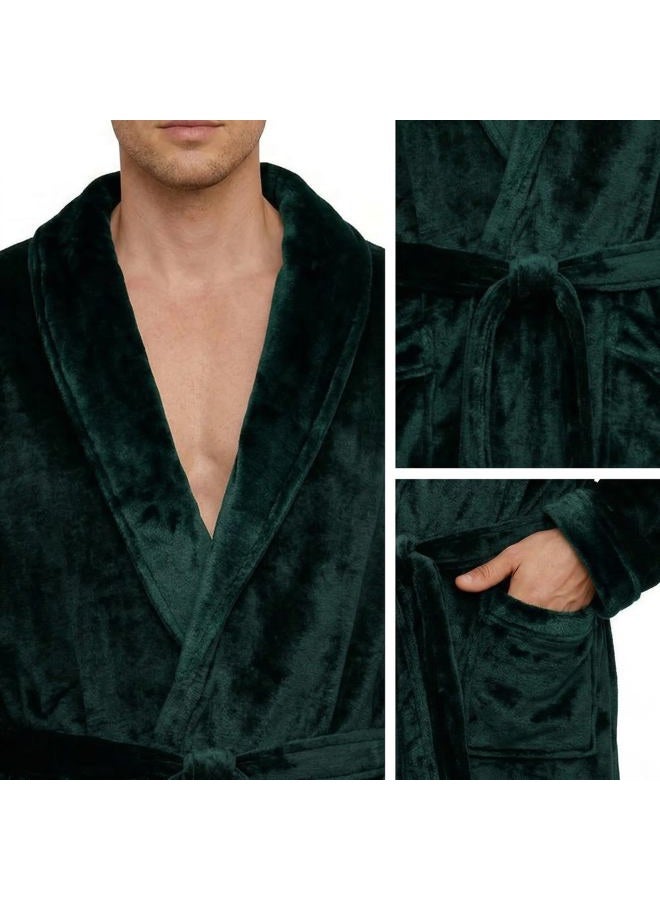 U2SKIIN Mens Fleece Robe Plush Collar Shawl Bathrobe, A-dark Green, L-XL - Image 3