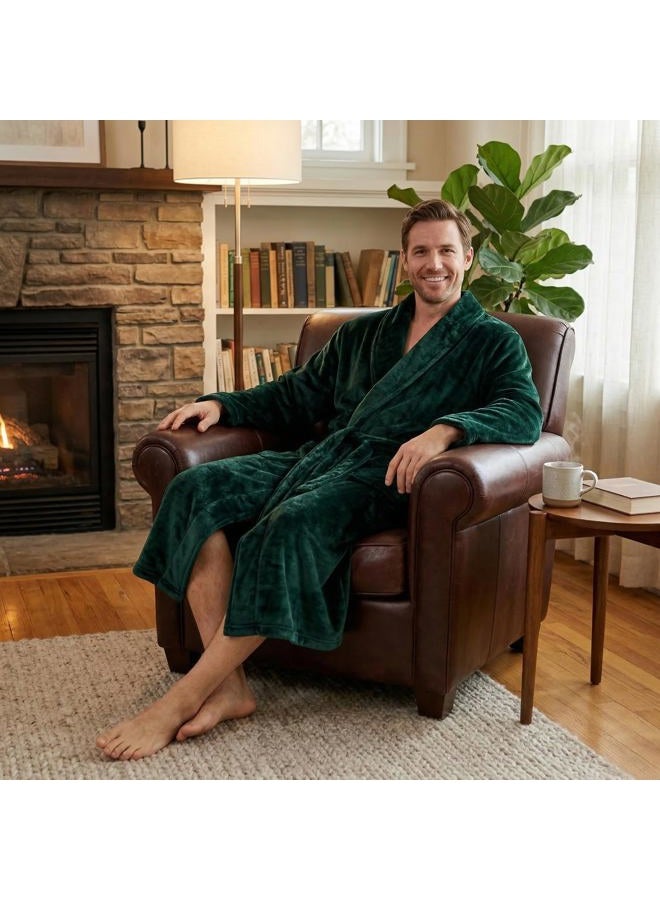 U2SKIIN Mens Fleece Robe Plush Collar Shawl Bathrobe, A-dark Green, L-XL - Image 4