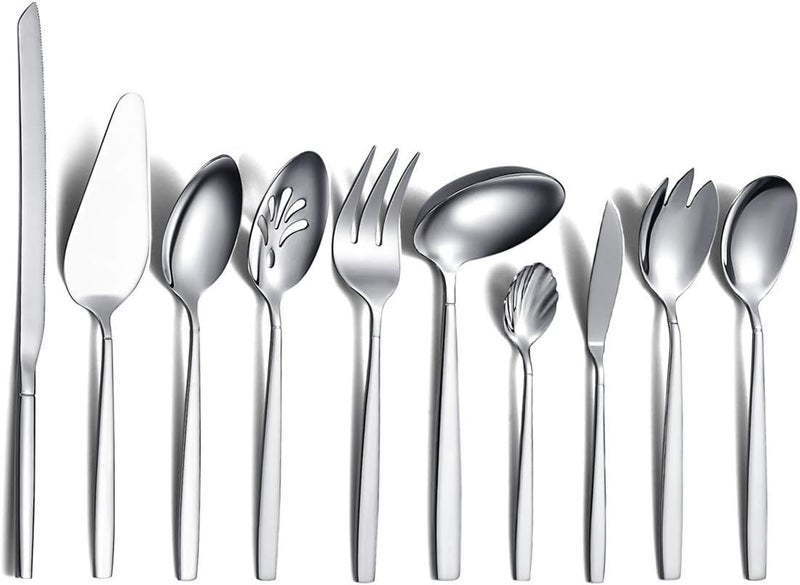 Berglander Silverware Serving Set 10 Pieces Berglander Stainless Steel Flatware Serving Set Serving Spoon Silver Serving Utensil Anti Rust10 Pieces - Image 1