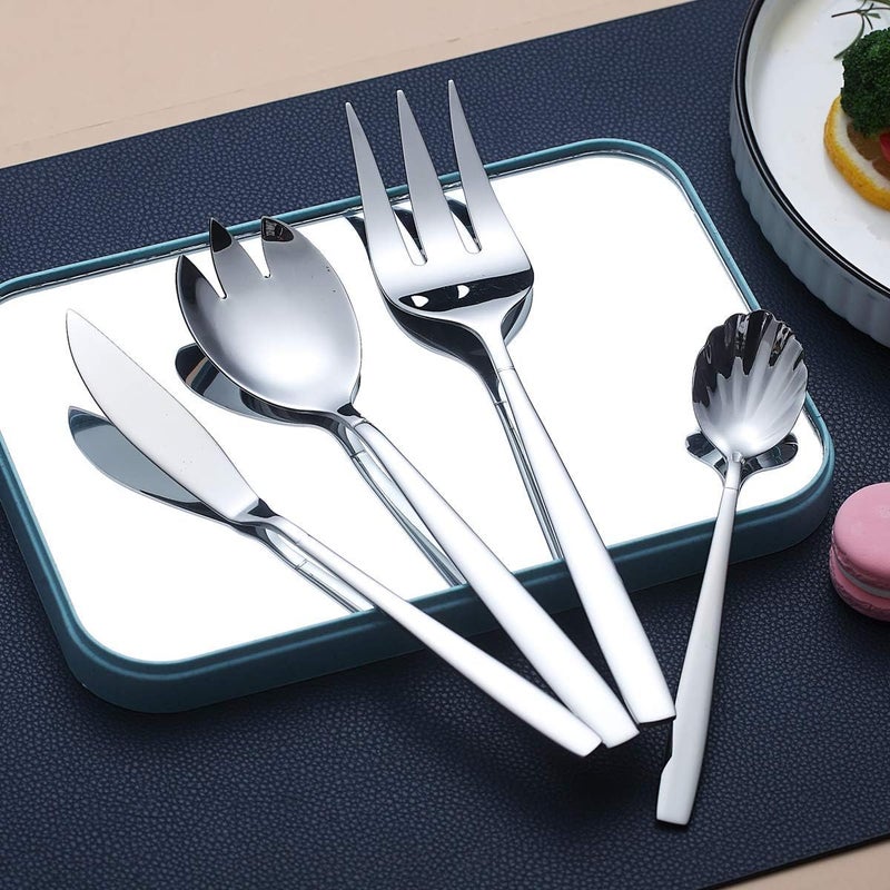 Berglander Silverware Serving Set 10 Pieces Berglander Stainless Steel Flatware Serving Set Serving Spoon Silver Serving Utensil Anti Rust10 Pieces - Image 4