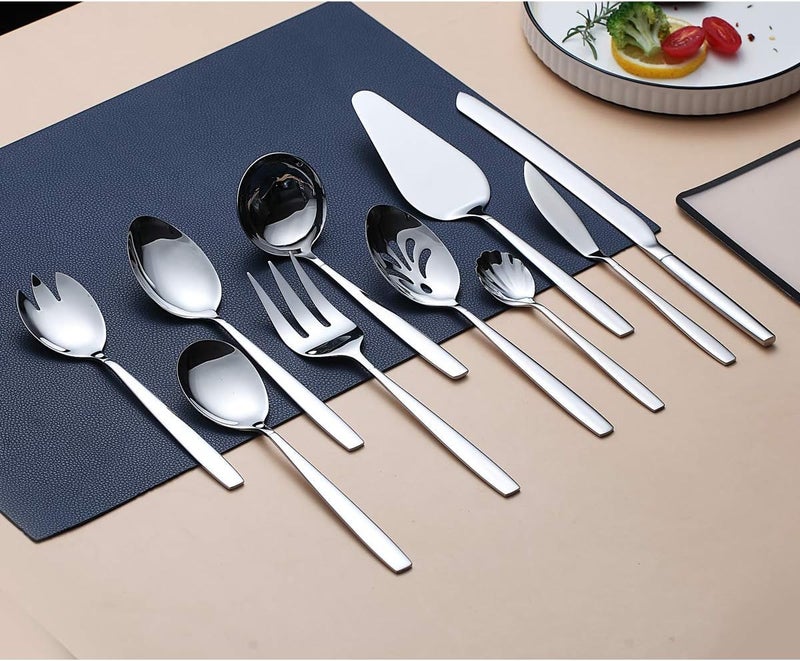 Berglander Silverware Serving Set 10 Pieces Berglander Stainless Steel Flatware Serving Set Serving Spoon Silver Serving Utensil Anti Rust10 Pieces - Image 2