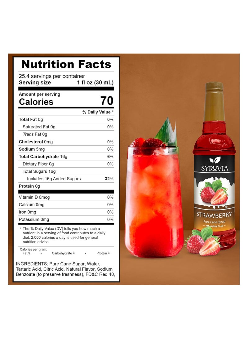 Syruvia Syruvia Strawberry Syrup – Strawberry Syrup Flavor, 750 ml  - Perfect for Cocktails, ice Tea, Desserts, Italian Sodas, Ice and More, Kosher and Gluten-Free With Syrup Pump  - Image 2