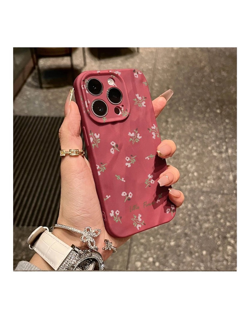 NIBEMINENT Floral Print Protective TPU Case Cover For IPhone 15, Wine Red