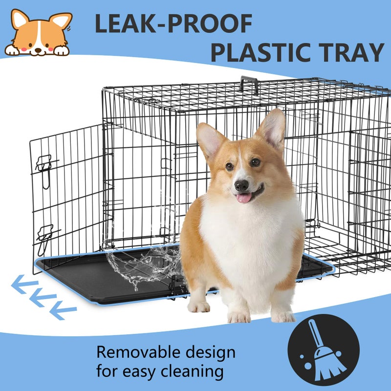 FDW 30 inch Dog Crate Dog Kennel Cage with Double Door Folding Metal Wire Dog Cage with Removable Tray&Divider Panel,Pet Crate for Medium Dogs,Black - Image 5