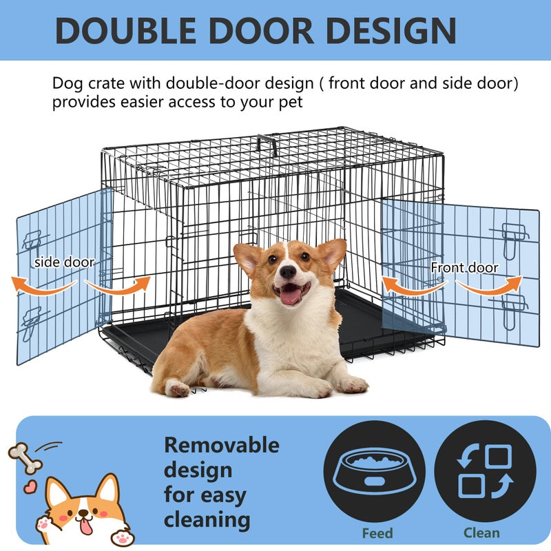 FDW 30 inch Dog Crate Dog Kennel Cage with Double Door Folding Metal Wire Dog Cage with Removable Tray&Divider Panel,Pet Crate for Medium Dogs,Black - Image 4