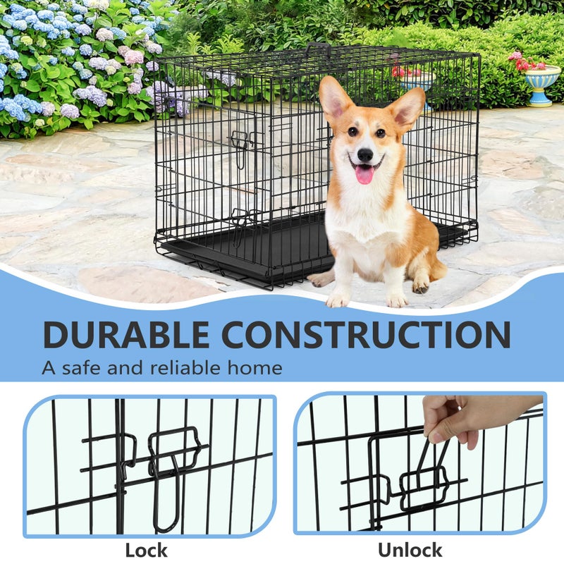 FDW 30 inch Dog Crate Dog Kennel Cage with Double Door Folding Metal Wire Dog Cage with Removable Tray&Divider Panel,Pet Crate for Medium Dogs,Black - Image 3