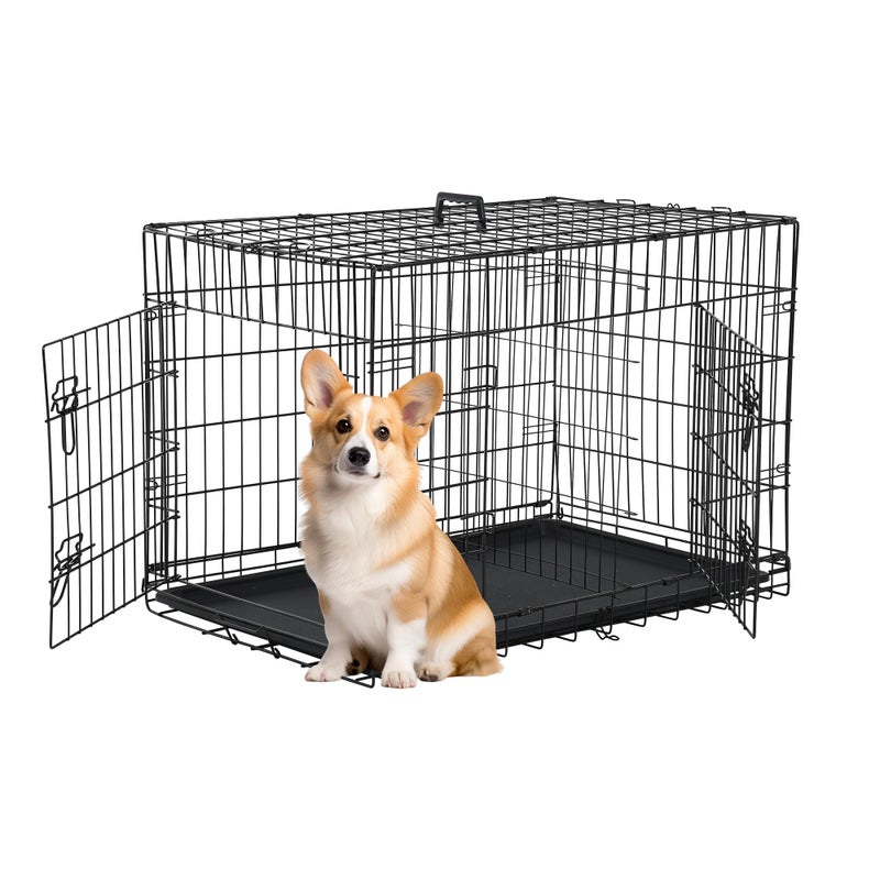 FDW 30 inch Dog Crate Dog Kennel Cage with Double Door Folding Metal Wire Dog Cage with Removable Tray&Divider Panel,Pet Crate for Medium Dogs,Black - Image 1