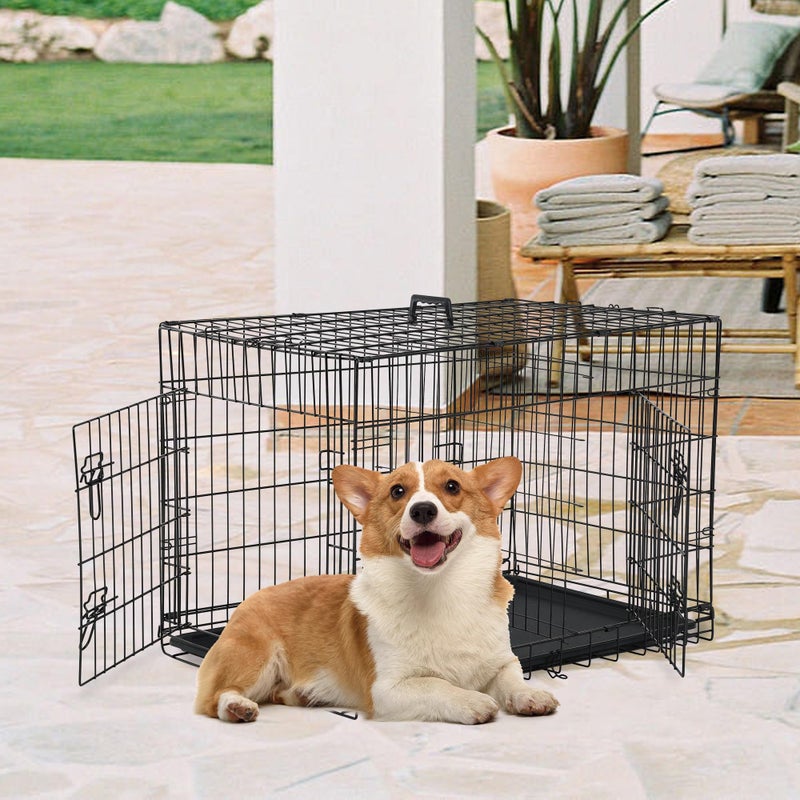 FDW 30 inch Dog Crate Dog Kennel Cage with Double Door Folding Metal Wire Dog Cage with Removable Tray&Divider Panel,Pet Crate for Medium Dogs,Black - Image 2