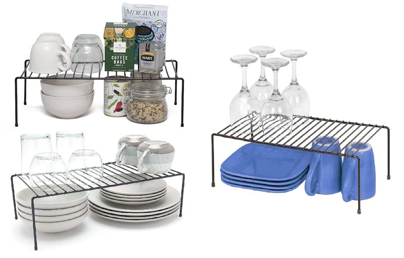 12FOR COLLECTION Black 3 pcs Stainless Steel Multipurpose Dish RackStorage Shelves for Kitchen CabinetsPlate StandUtensil Rack Silver Chrome Finish Black Set of 3 PCS - Image 1