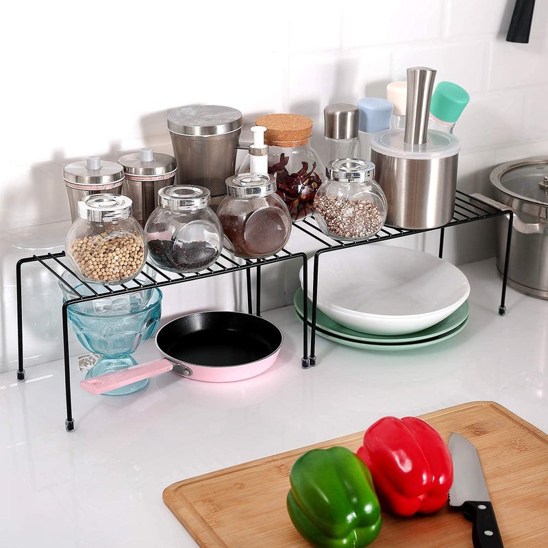 12FOR COLLECTION Black 3 pcs Stainless Steel Multipurpose Dish RackStorage Shelves for Kitchen CabinetsPlate StandUtensil Rack Silver Chrome Finish Black Set of 3 PCS - Image 2