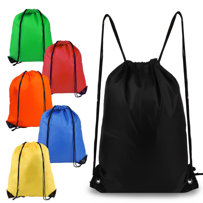 Coidea Drawstring Backpack 6Pcs Drawstring Gym Bags Black Draw String Bags Backpack for Sports, Gym, Travel, Swimming, Beach (6 Colors) - Image 1