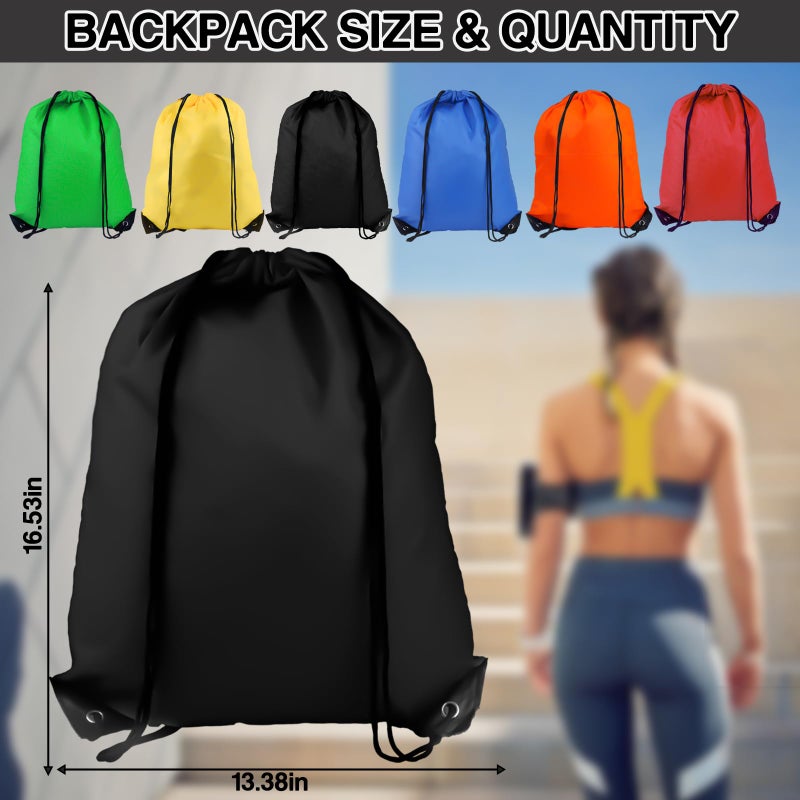 Coidea Drawstring Backpack 6Pcs Drawstring Gym Bags Black Draw String Bags Backpack for Sports, Gym, Travel, Swimming, Beach (6 Colors) - Image 2