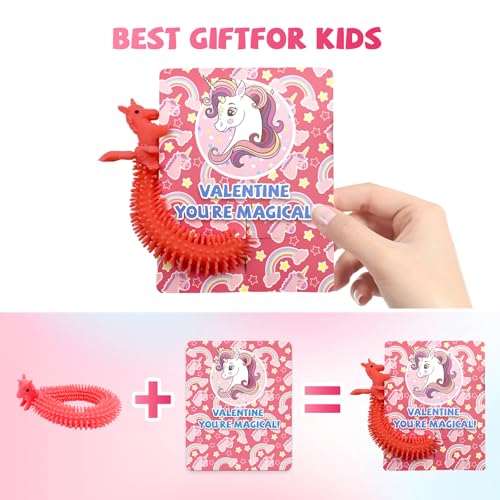 Gocozer 30Pack Valentines Day Cards with Stretchy String Toys Unicorn Noodles Fidget Toys for Kids Kids Valentines Exchange Gifts Ideas Preschool Valentine Gifts Favors - Image 5