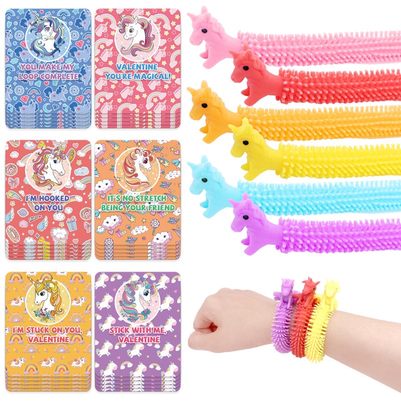 Gocozer 30Pack Valentines Day Cards with Stretchy String Toys Unicorn Noodles Fidget Toys for Kids Kids Valentines Exchange Gifts Ideas Preschool Valentine Gifts Favors - Image 3