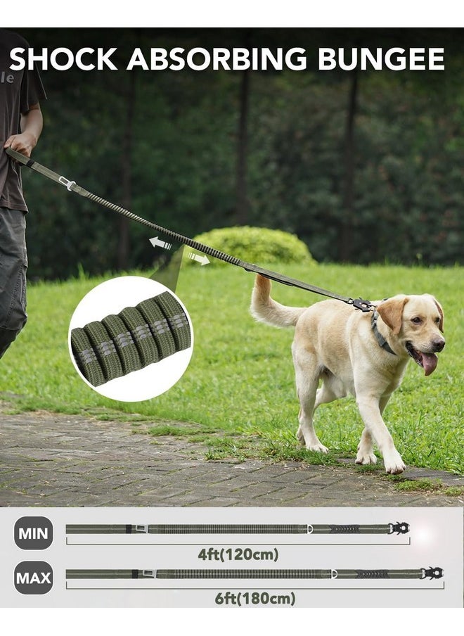 Joytale - Joytale Tactical Dog Leash Heavy Duty,4-6FT Shock Absorbing Bungee Dog Leash with 2 Padded Handle,Metal Carabiner Clip,Car Seatbelt,Strong No Pull Dog Leash for Medium Large X-Large Dogs,Army Green - Image 1