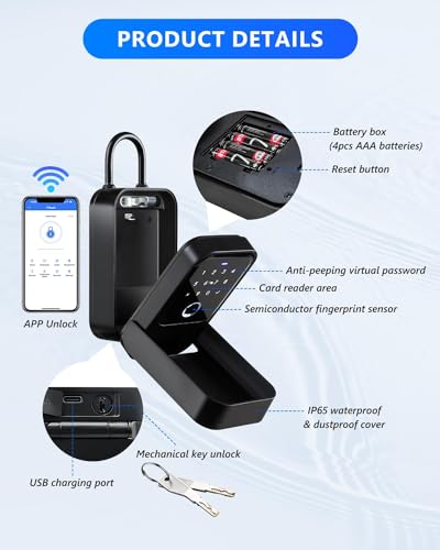 CATCHFACE [New]Smart Lock Box,CATCHFACE Wireless Smart Key Lockbox Electronic LockBox Key Lock Box App Control,Share eKey,Wall Mount & Door Handle,Home/Office/Warehouse/Realtor - Image 3