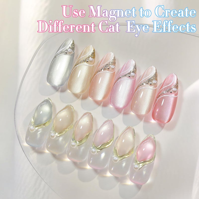 Double Rhythm Cat Eye Gel Nail Polish Set of 6 Same Color Same Bottle 0.5 Oz Shimmer Glitter with Magnet Holographic Reflective Magnetic UV Nail Polish Kit at Home (Silver Nude Pink-T6-27) - Image 5