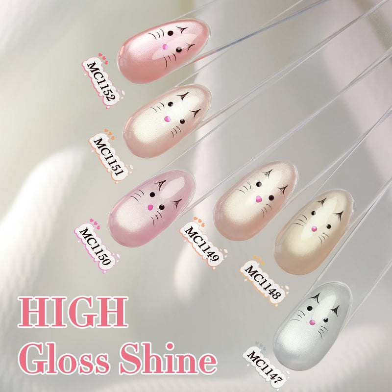 Double Rhythm Cat Eye Gel Nail Polish Set of 6 Same Color Same Bottle 0.5 Oz Shimmer Glitter with Magnet Holographic Reflective Magnetic UV Nail Polish Kit at Home (Silver Nude Pink-T6-27) - Image 4