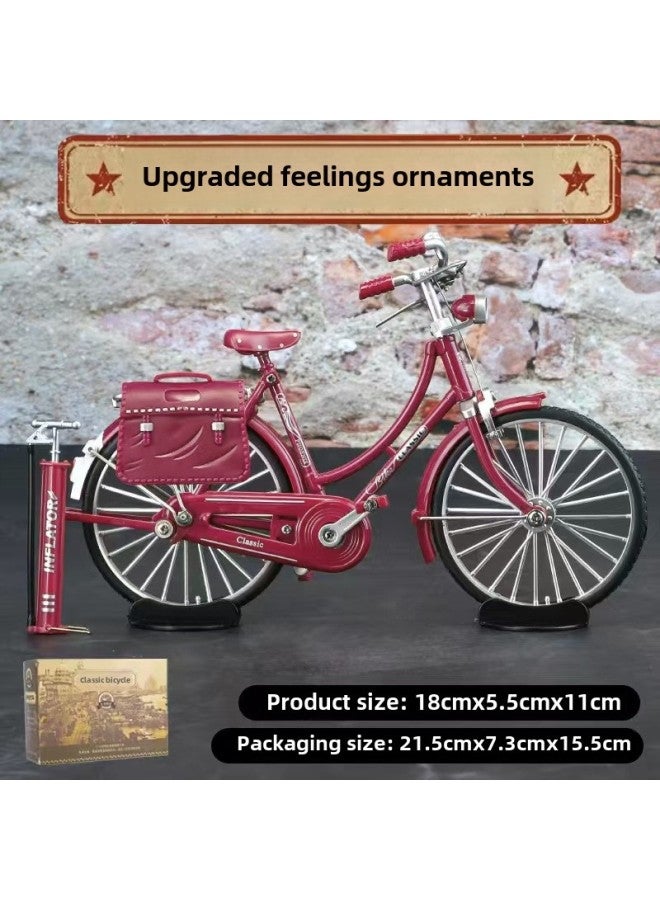 Retro Alloy 28 28 28 Bars Bicycle Model Decoration Assembly Self-made DIY Simulation Nostalgic Adult Toy-Color:Twenty-bar Bicycle (red, Free Briefcase + Pump)  - Image 1