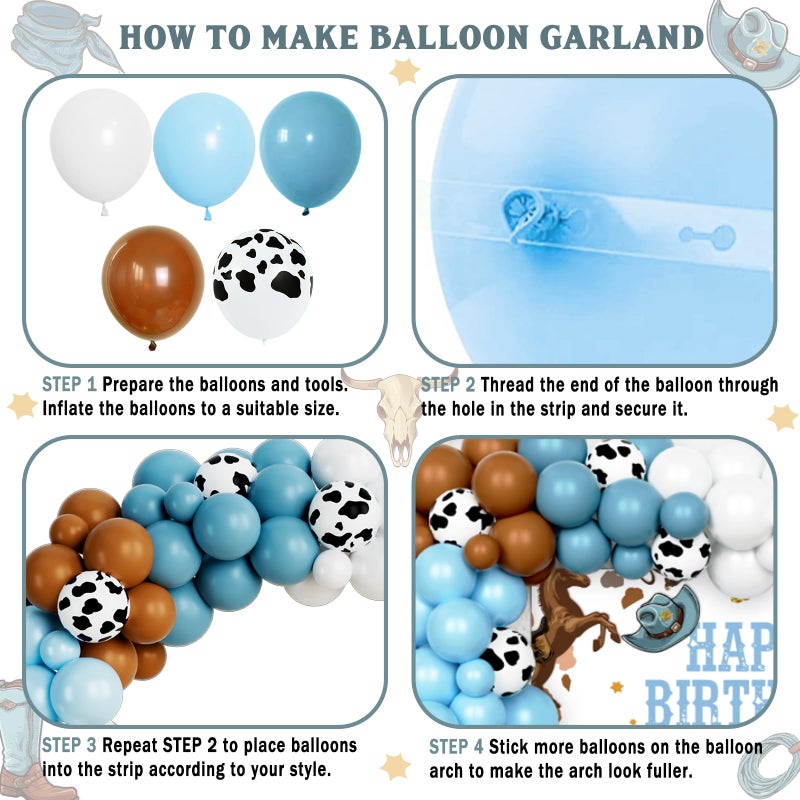 Hombae Cowboy Party Decorations, Rodeo Wild West Birthday Party Decorations for Boys, Western Cowboy Theme Party Supplies Backdrop Balloon Banner Tablecloth Cake Topper Plates Napkins Forks Blue - Image 4