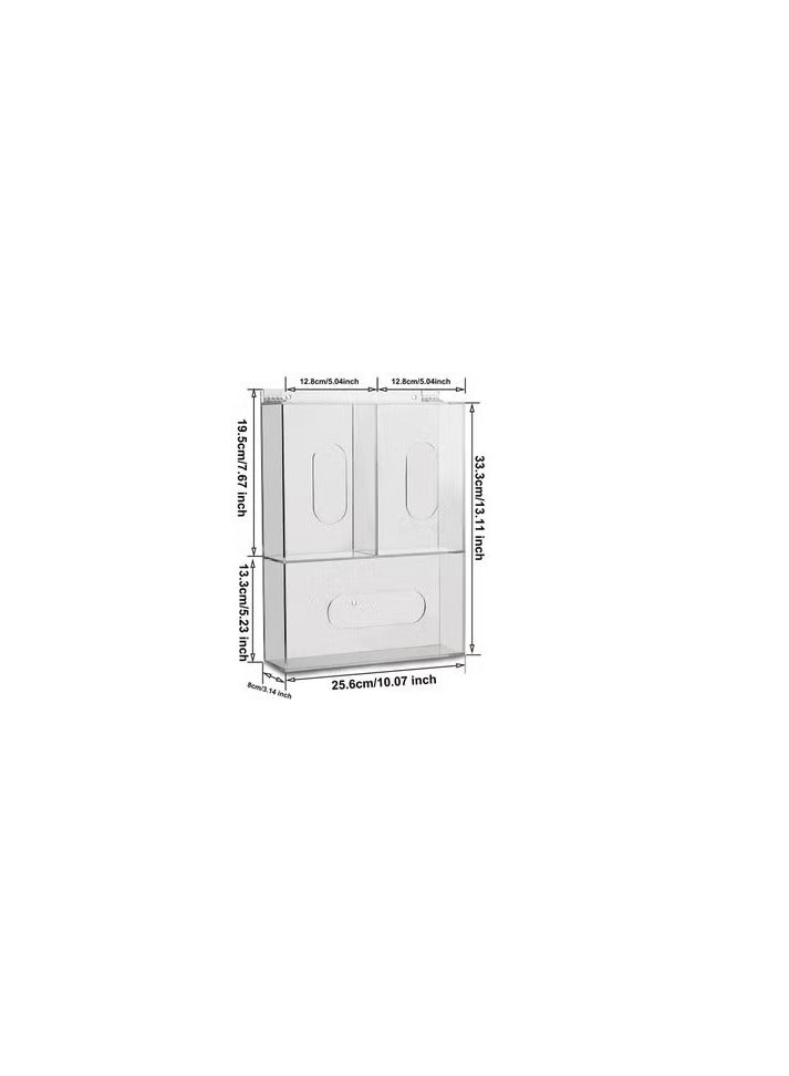 Acrylic Disposable Glove Box Dispenser Holder Triple Glove Rack Face Mask Hairnet Tissue Napkin Dispenser with Lid for Wall Mount Organizer for Food Service, Lab, Medical Office - Image 2