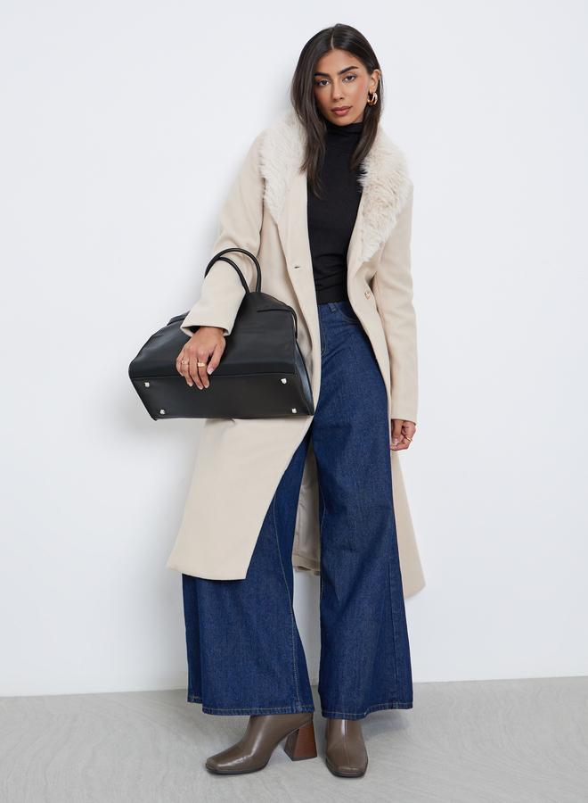 ستايلي معطف بملمس صوف مع تفاصيل فرو صناعي - Image 2