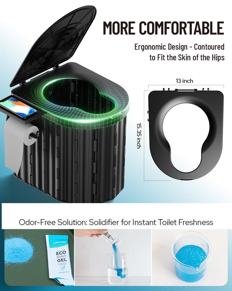 LuckyNov Portable Toilet with Urine Gel & Leak-Proof Bags – Odorless Camping Toilet for Adults & Kids, Outdoor Travel Potty with Ergonomic Design - Image 2