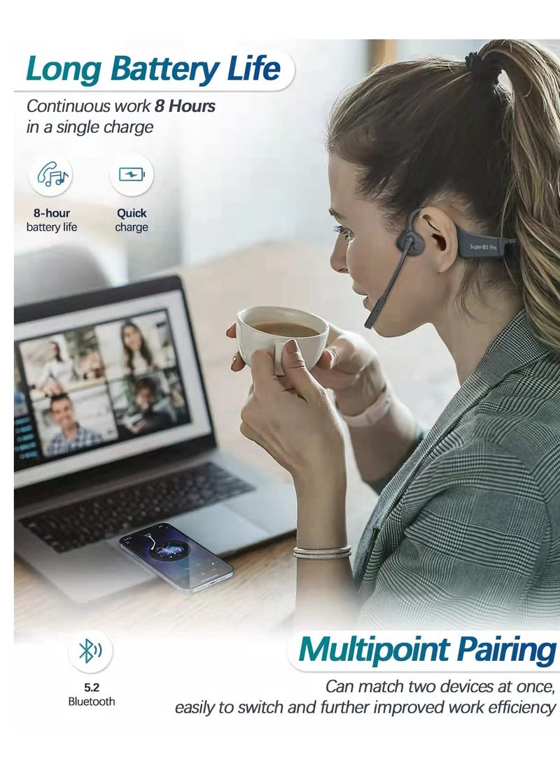 Excefore Wireless Bone Conduction Headphones, Open-Ear Bluetooth Earphones with Mic, Bluetooth Headset with Noise-Canceling Boom Microphone, for Drivers Online Meeting Office Home Business Sports(Black)  - Image 4