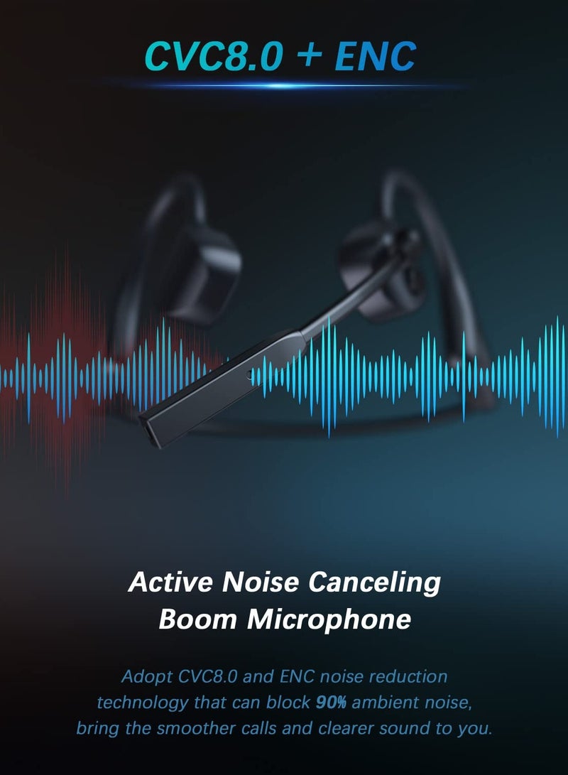 Excefore Wireless Bone Conduction Headphones, Open-Ear Bluetooth Earphones with Mic, Bluetooth Headset with Noise-Canceling Boom Microphone, for Drivers Online Meeting Office Home Business Sports(Black)  - Image 2