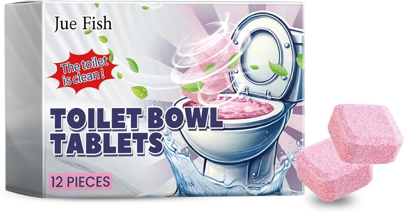 YOOJ® 12 Pcs Toilet Bowl Cleaner Tablets, Automatic Toilet Cleaning Chlorine Tablets for Deodorizing, Descaling, Against Tough Stains, Pink Household Toilets Tank Cleaner - Image 1