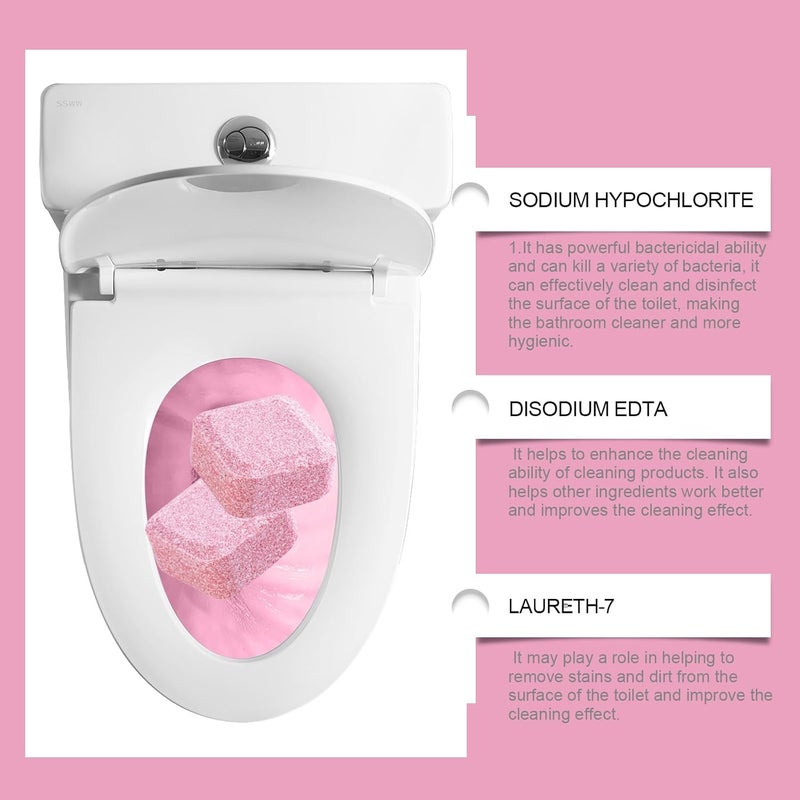 YOOJ® 12 Pcs Toilet Bowl Cleaner Tablets, Automatic Toilet Cleaning Chlorine Tablets for Deodorizing, Descaling, Against Tough Stains, Pink Household Toilets Tank Cleaner - Image 3