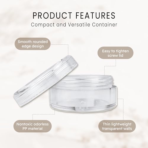 Pana 50 New Empty 5 Grams Acrylic Clear Round Jars - BPA Free Containers for Cosmetic, Lotion, Cream, Makeup, Bead, Eye shadow, Rhinestone, Samples, Pot, 5g/5ml (Clear Lid (50 Jars) - Image 3