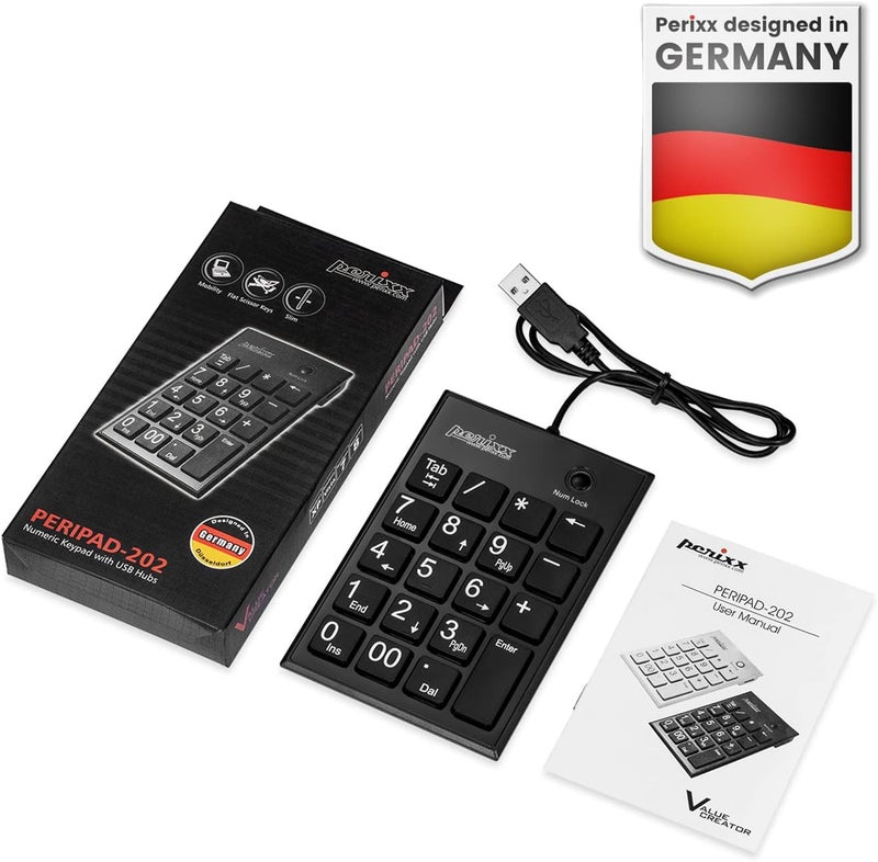 Perixx لوحة مفاتيح رقمية سلكية رفيعة Peripad-202H، مفاتيح مقص من نوع X مع 2 محور USB وزر Tab، أسود - Image 5