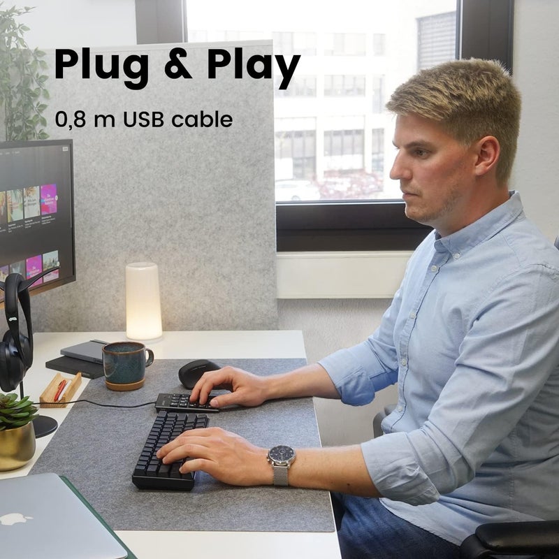 Perixx لوحة مفاتيح رقمية سلكية رفيعة Peripad-202H، مفاتيح مقص من نوع X مع 2 محور USB وزر Tab، أسود - Image 2