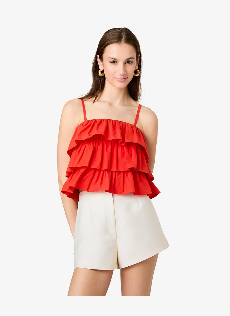 فرنش كونكشن Women's Candied Red Aimee Cotton Strapless Top