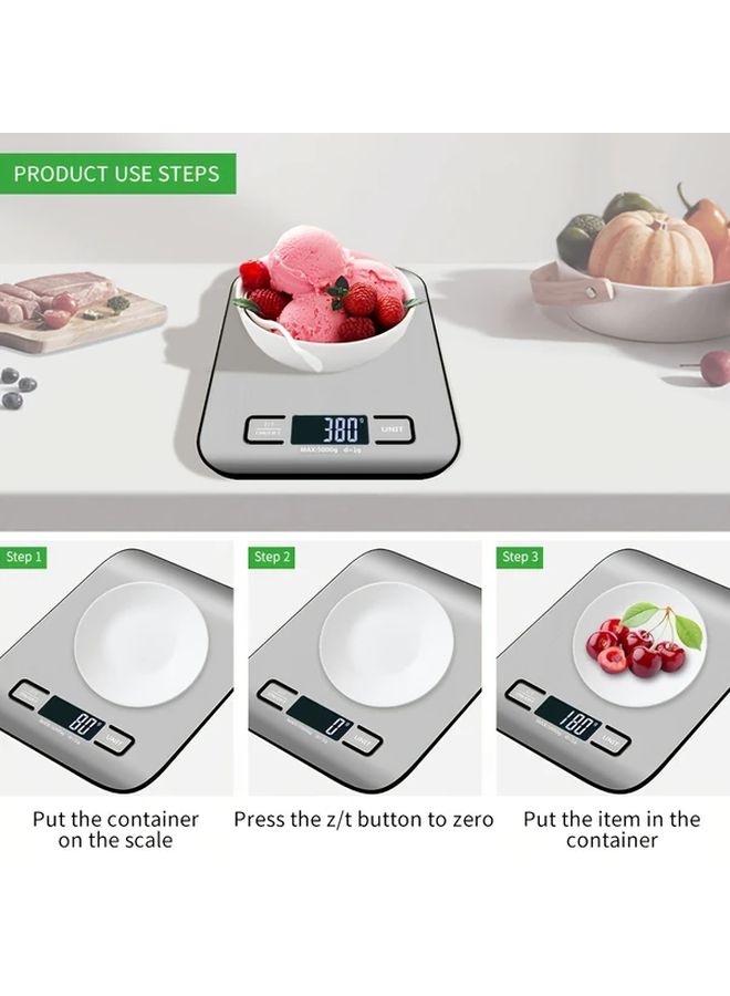 Precision Digital Kitchen Scale 10kg Silvery Black Compact Design LCD Display High Accuracy Multi Unit Measurements Peeling Function Battery Powered Durable Plastic Construction For Home Professional Food Weighing - Image 5