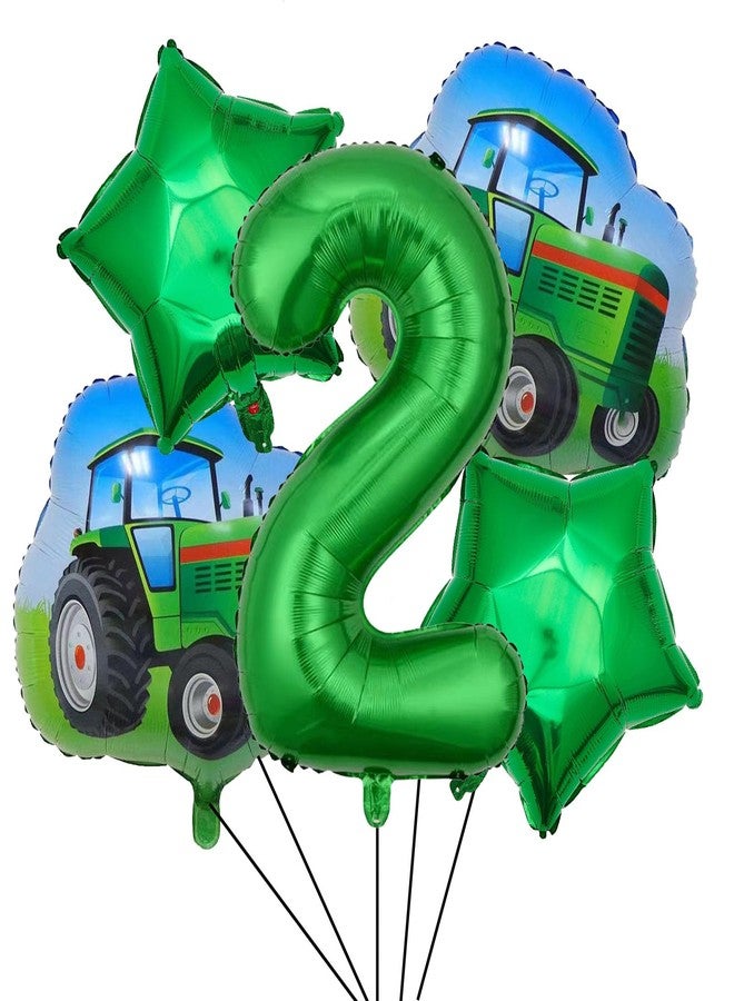 DYT 5Pcs Tractor Foil Balloons Green Tractor Birthday Number 2 Mylar Foil Balloon Farm for 2nd Birthday Party Decorations - Image 1