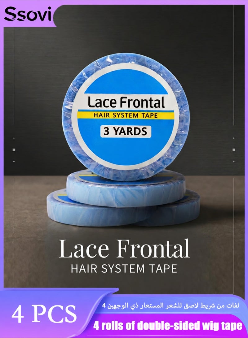 Ssovi 4 Rolls Double Sided Wig Tape, 10mm x 2.74m Clear Adhesive Lace Front Tape for Hair Extensions & Toupees, Waterproof Strong Hold (Blue Liner) - Image 1
