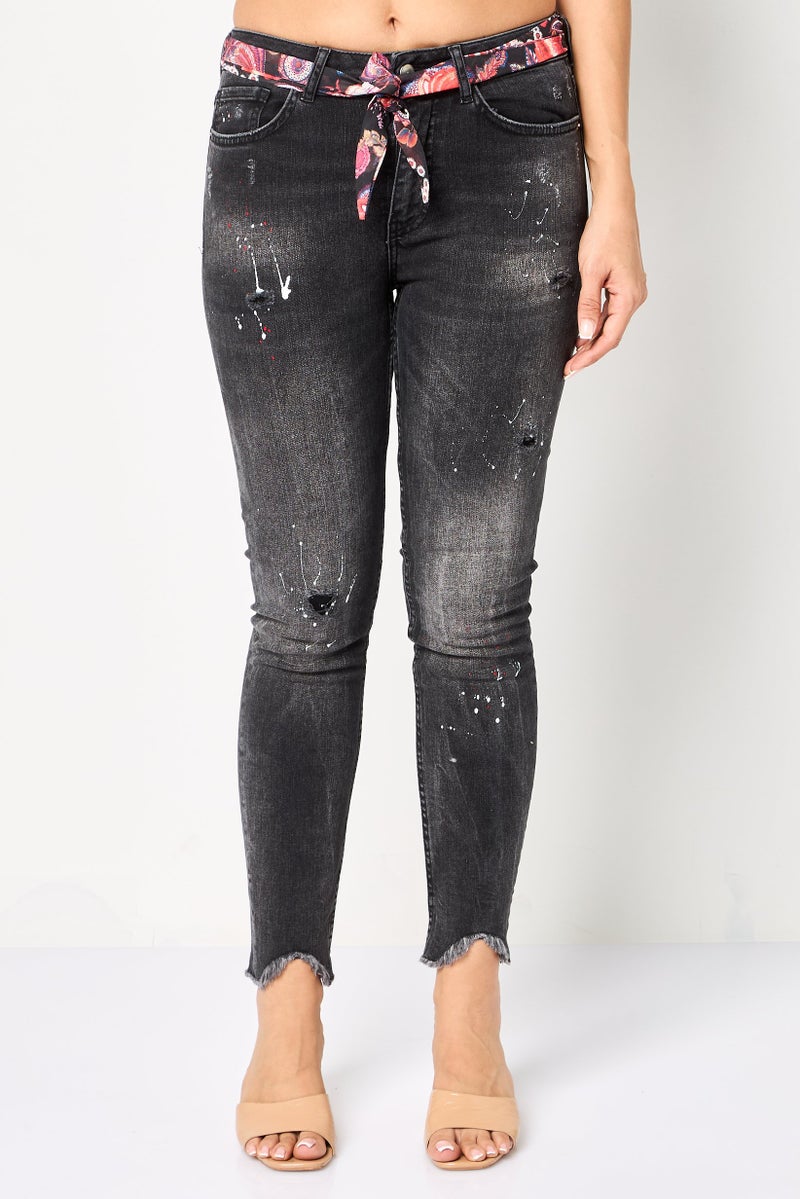 DESIGUAL Women Regular Fit Washed Stretchable Jeans, Washed Black - Image 1