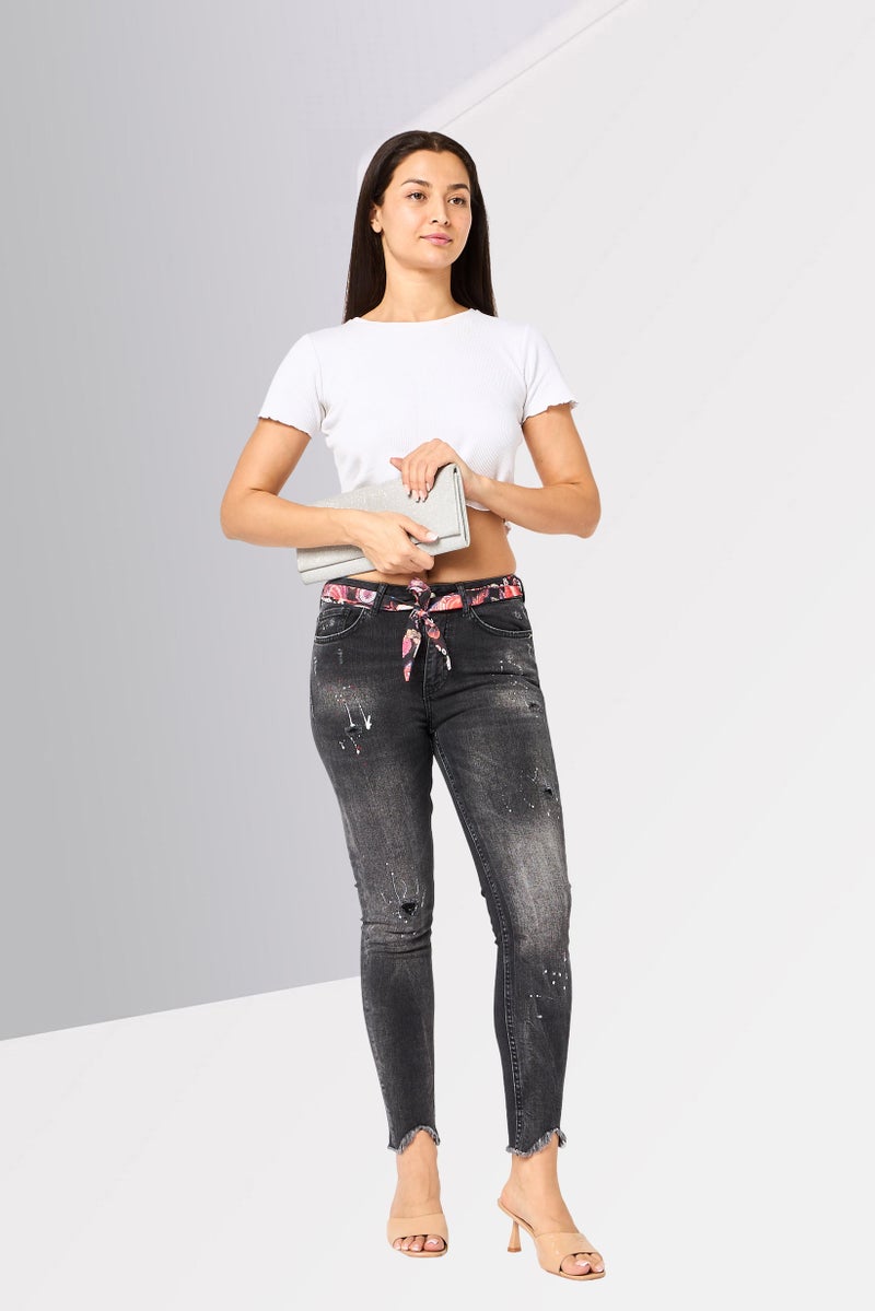 DESIGUAL Women Regular Fit Washed Stretchable Jeans, Washed Black - Image 2