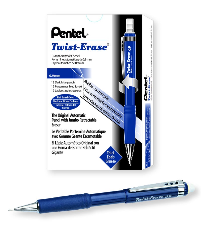 Pentel Twist-Erase III Mechanical Pencil, (0.9mm), Blue Barrel, Box of 12 (QE519C) - Image 1