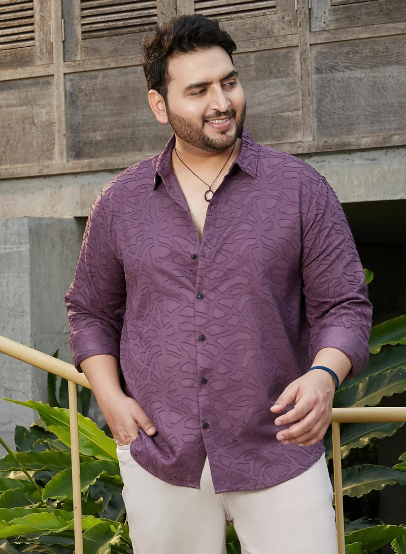 انستافاب بلس قميص رجالي بنفسجي عنبي مطبوع بحواف مجردة للملابس الكاجوال مقاس كبير بياقة ممتدة وأكمام طويلة بأزرار