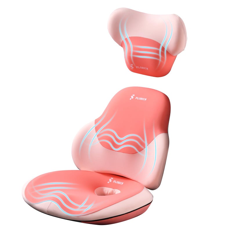 FLORICH Seat Cushion and Lumbar Support Pillow for Office Chair Car Neck Headrest Pillow 100% Memory Foam Seat Pads Pressure Relief Back Cushion and Carseat Pads(Pink) - Image 1